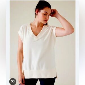Athleta Retroterry V-Neck Sleeveless Sweatshirt Vest Cream Ivory Medium